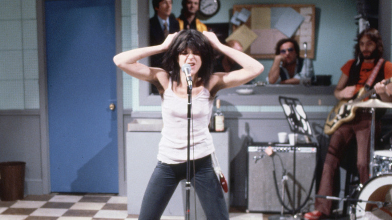 Gilda Radner does a comic impersonation of punk rock singer Patti Smith in a sketch from "Saturday Night Live."