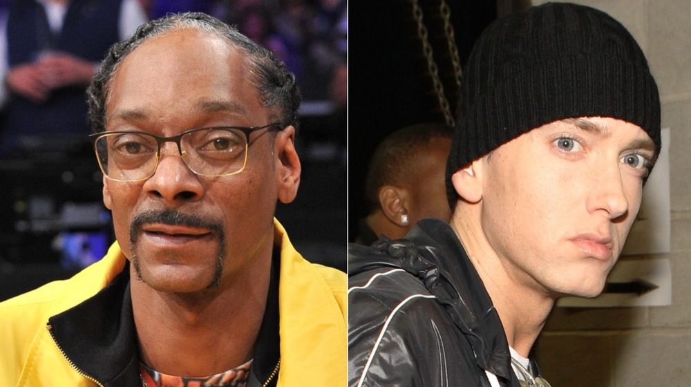 Snoop Dogg and Eminem looking serious