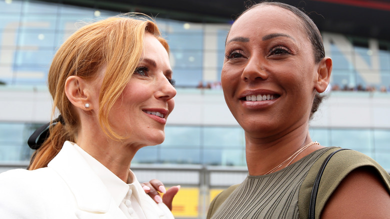 Geri Horner chatting with Melanie Brown