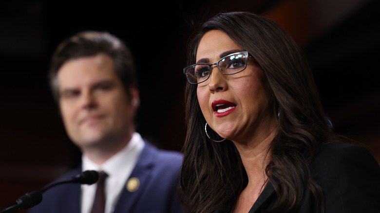 Lauren Boebert speaking next to Matt Gaetz