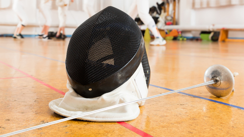 Fencing equipment on floor