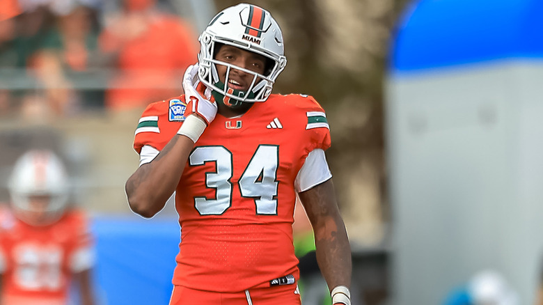 Adarius Hayes on the field in his Miami Hurricanes uniform