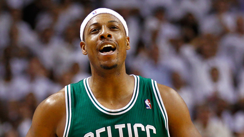 Paul Pierce on the court in his Boston Celtics uniform