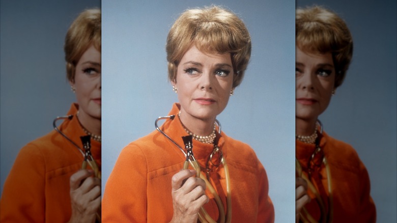 June Lockhart posing with a stethoscope.