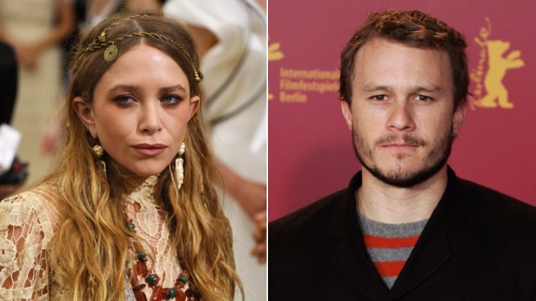 Mary-Kate Olsen looking way, Heath Ledger looking at camera