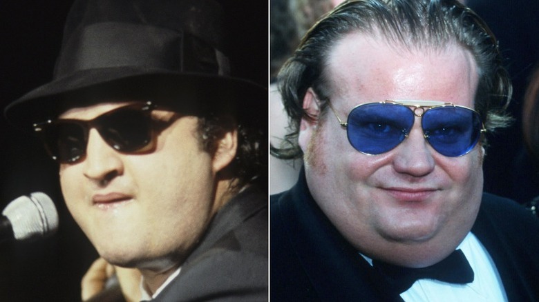 John Belushi, Chris Farley wearing sunglasses