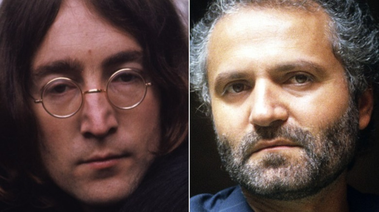 John Lennon wearing glasses, bearded Gianni Versace