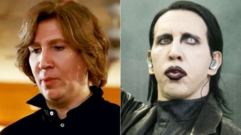 Brunette Marilyn Manson with no makeup; Marilyn Manson with goth makeup and black hair