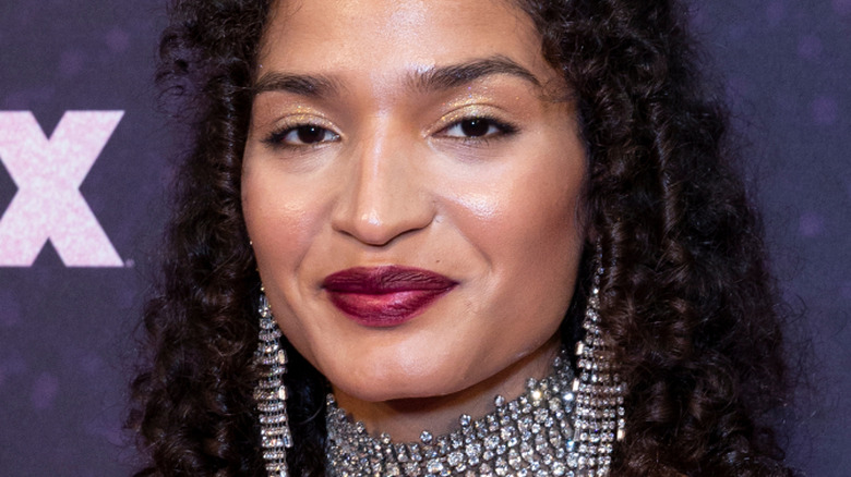 Indya Moore in a strapless gown