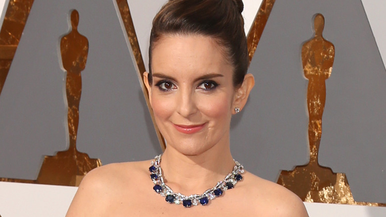 Tina Fey with an updo on the red carpet