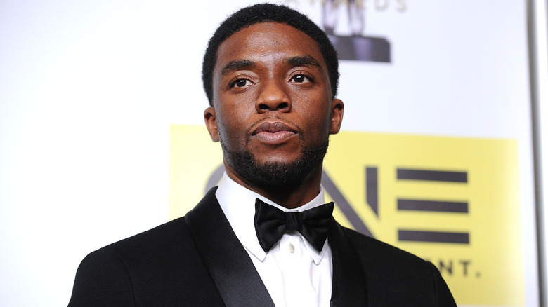 Chadwick Boseman wearing a tuxedo