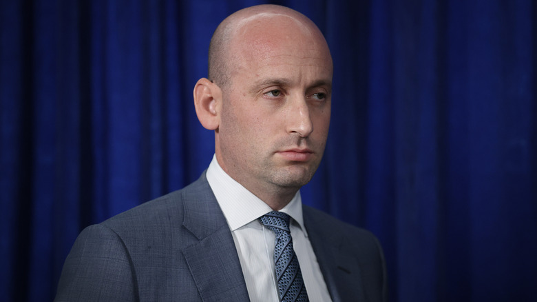 Stephen Miller pictured during a press conference at Mar-a-Lago.
