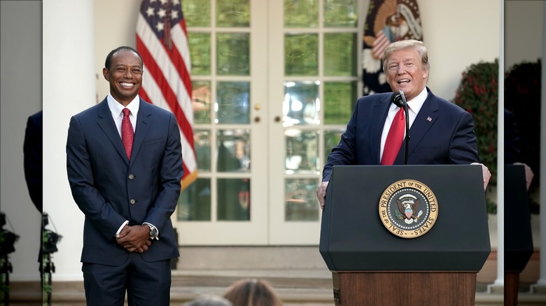 Trump awarding Woods Medal of Freedom