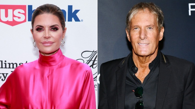 Split image of Lisa Rinna in a pink outfit, Michael Bolton wearing black