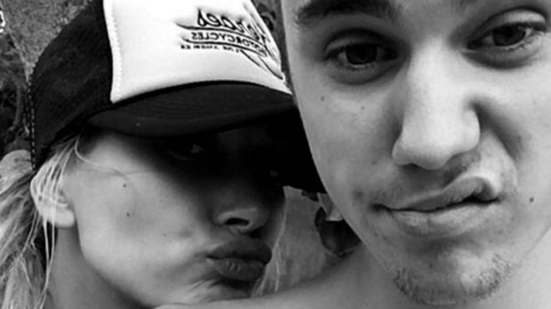 Hailey and Justin Bieber pulling funny faces