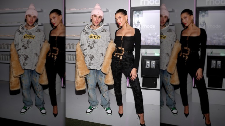 Justin Bieber and Hailey Bieber posing for pictures