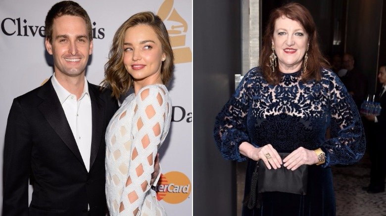 Evan Spiegel and Miranda Kerr with Glenda Bailey