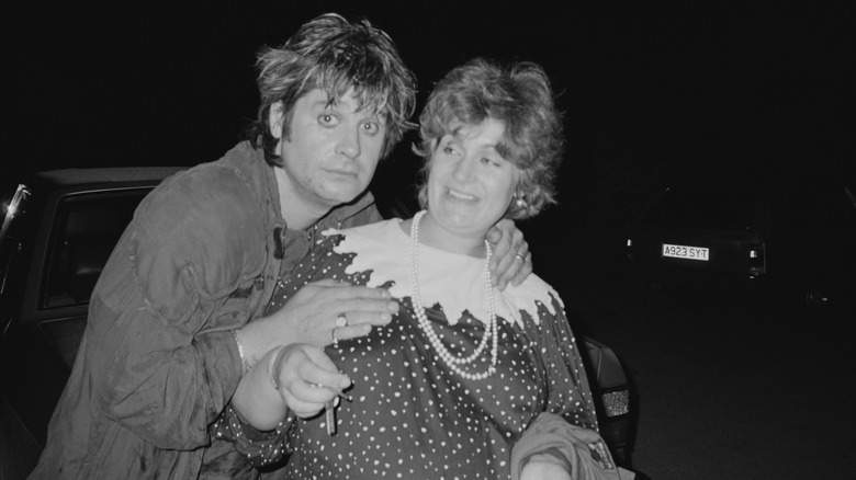 Black and white photo of Ozzy Osbourne and Sharon Osbourne in the early 1980s