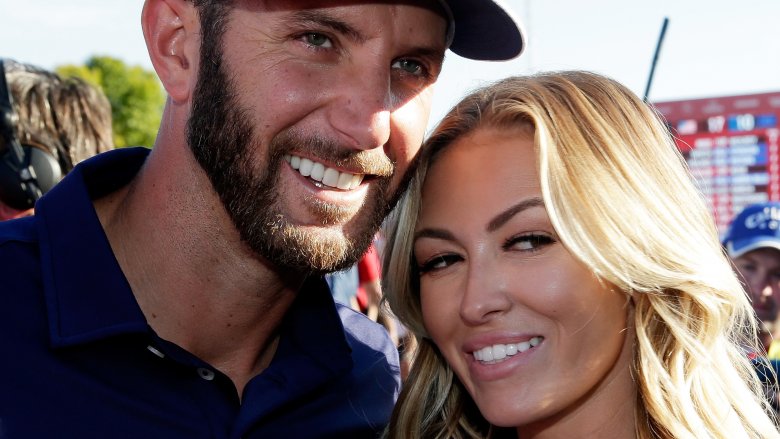 Dustin Johnson and Paulina Gretzky, smiling