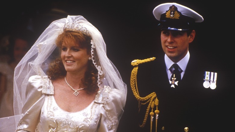 Sarah Ferguson wedding dress, Prince Andrew naval uniform