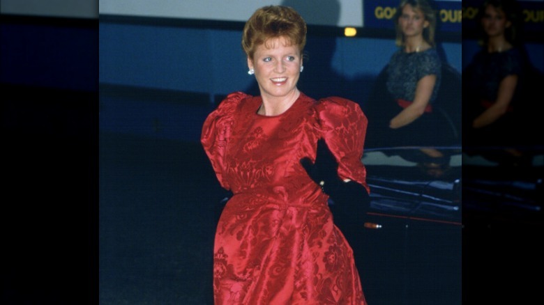 Pregnant Sarah Ferguson red dress
