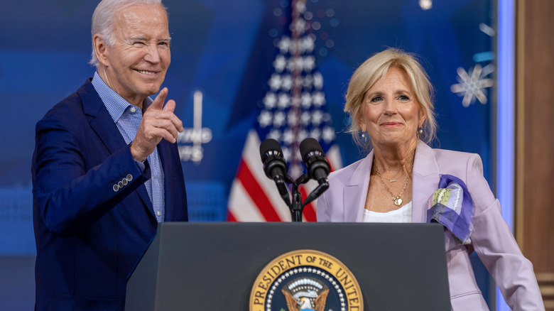 Joe and Jill Biden speaking at The White House