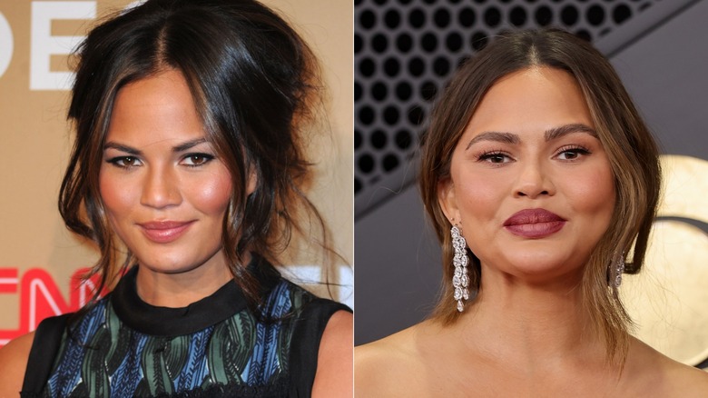 A split image of Chrissy Teigen in the 2010s and the 2020s