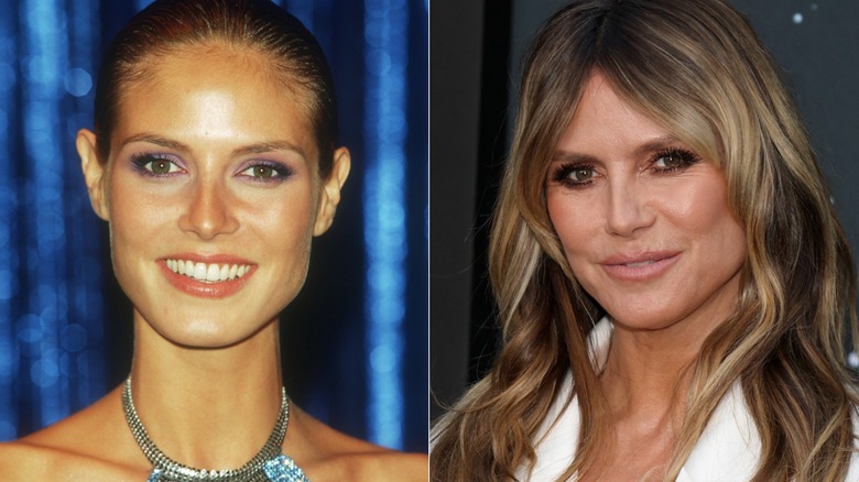 A before-and-after picture of Heidi Klum in the '90s and 2020s.