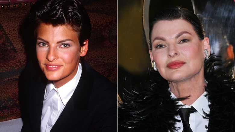 Linda Evangelista in a split, before-and-after picture