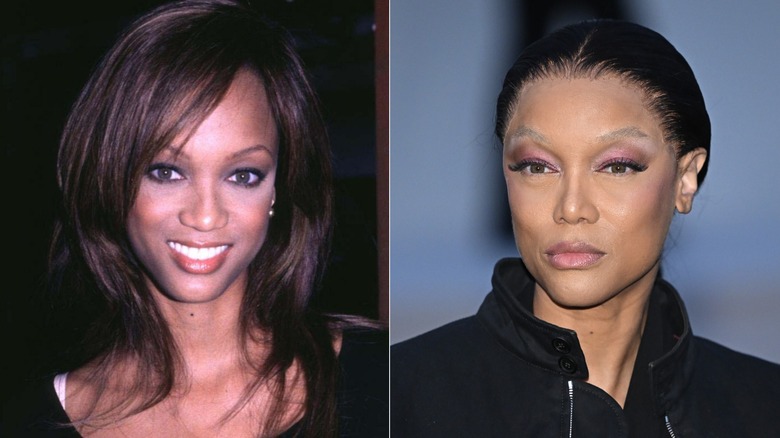 Model Tyra Banks in a split image