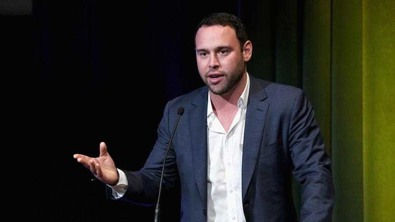Scooter Braun speaking onstage at the Barbara Berlanti Heroes Gala Benefitting FCancer at Warner Bros. Studios