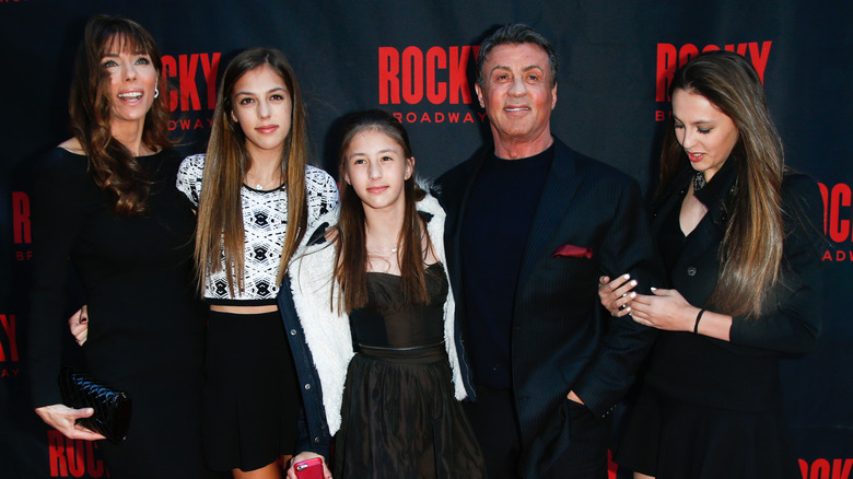 Sylvester Stallone with his wife and daughters