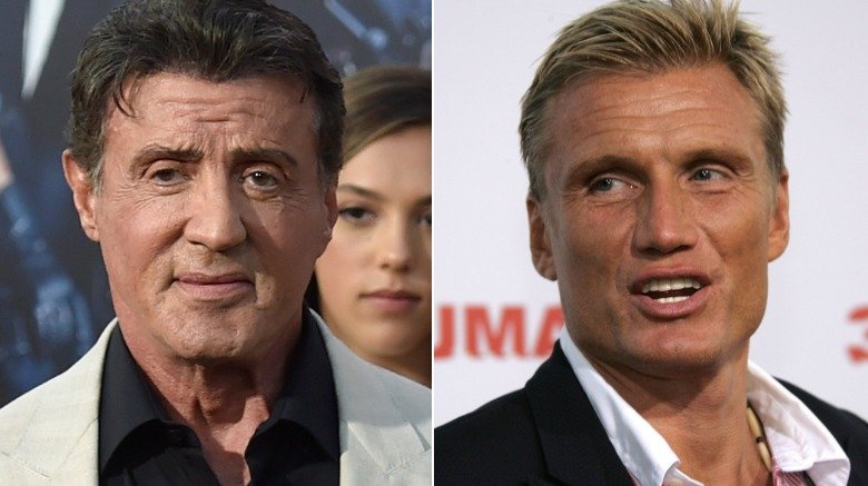 Dolph Lundgren and Sylvester Stallone, split image