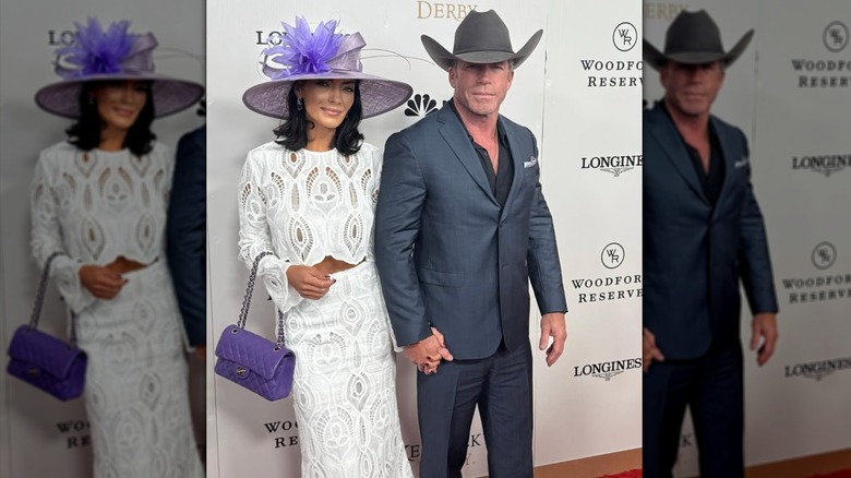 Taylor Sheridan and Nicole Muirbrook attending the Kentucky Derby.