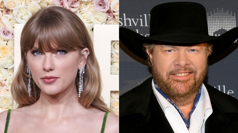Taylor Swift and Toby Keith red carpet; split image