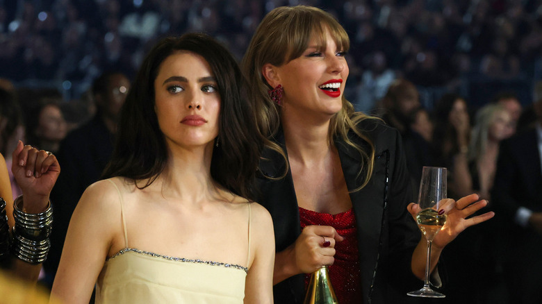 Taylor Swift and Margaret Qualley at the 2025 Grammy Awards.