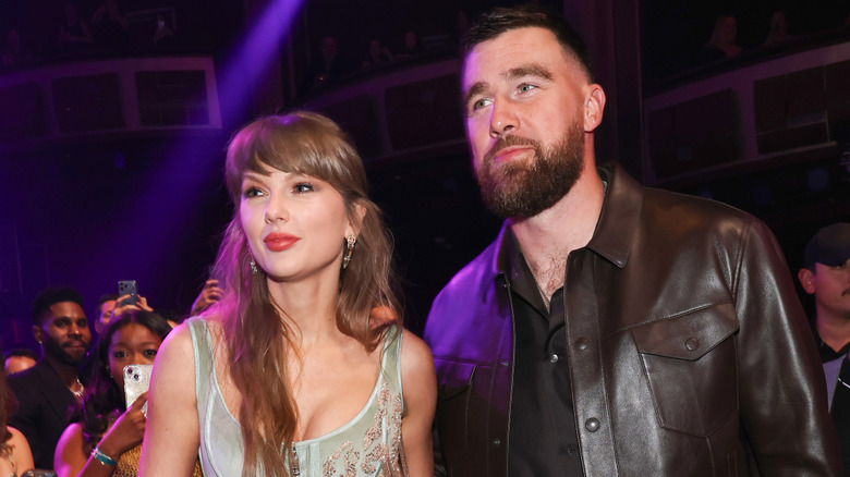 Taylor Swift and Travis Kelce at the iHeartRadio Music Awards.
