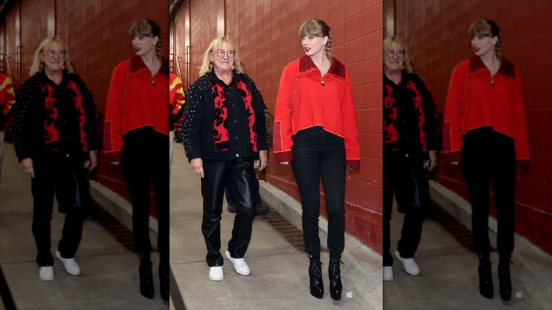 Taylor Swift walking next to Donna Kelce