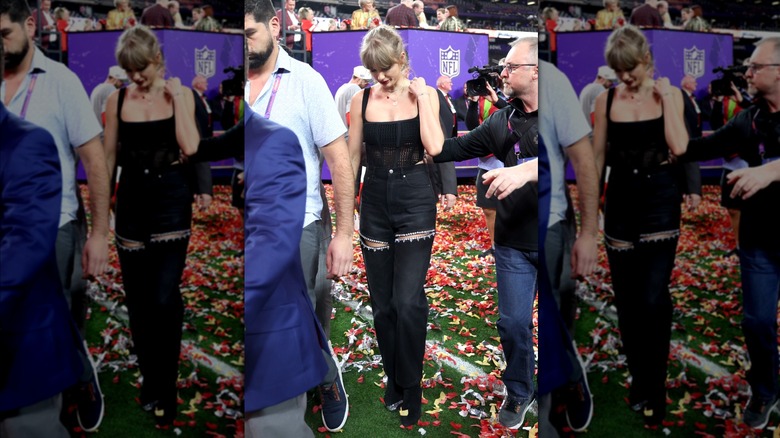 Taylor Swift in all-black the 2024 Super Bowl
