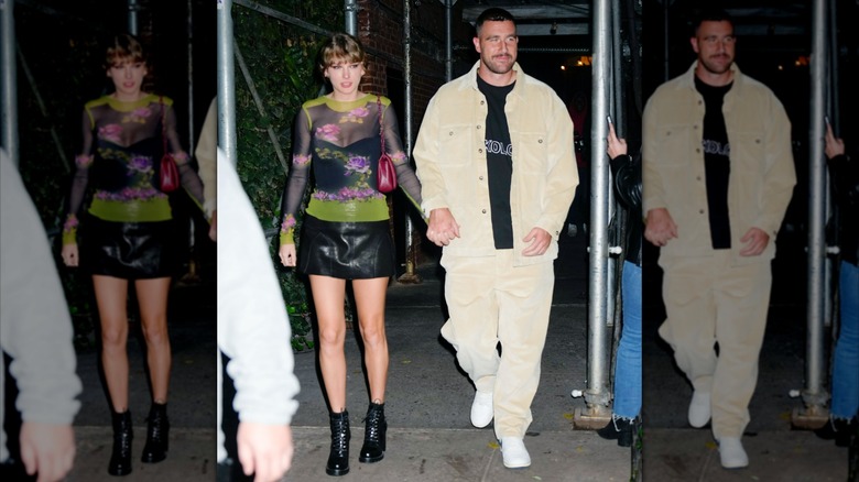 Taylor Swift viste un top floral y toma la mano de Travis Kelce