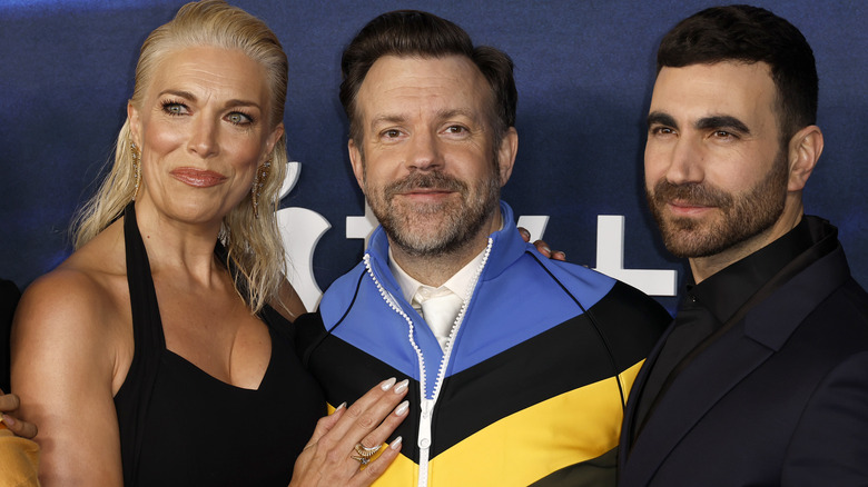 Hannah Waddingham, Jason Sudeikis, Brett Goldstein posing