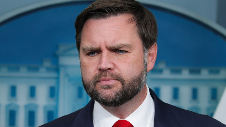 Vice president JD Vance speaking on a podium
