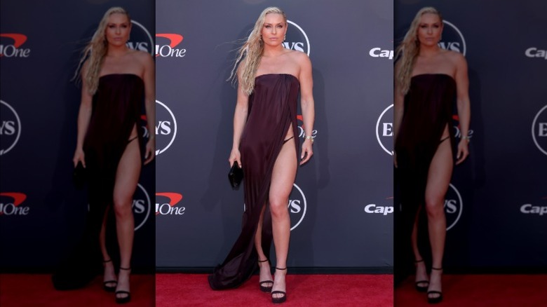 Lindsey Vonn wearing strapless dress with visible underwear strap
