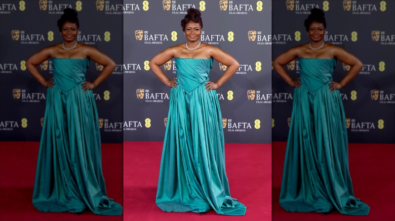 Sarah Niles posing with her hands on hips at the 2026 BAFTAs