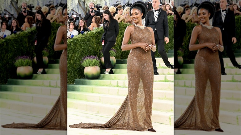 Gabrielle Union posing on the steps at the 2026 Met Gala.