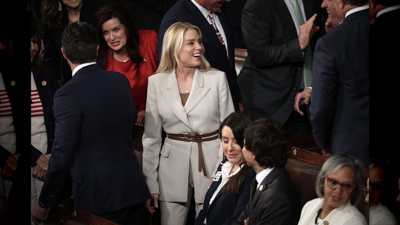 Pam Bondi smiling at the 2026 State of the Union address