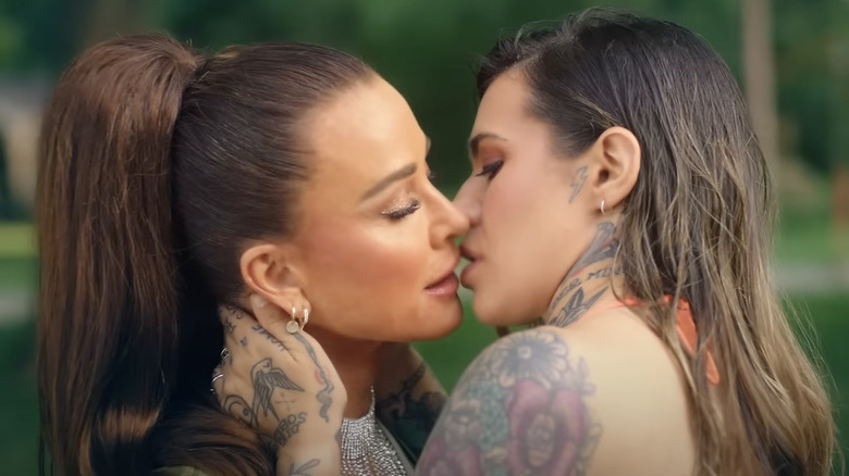 Kyle Richards and Morgan Wade almost kissing