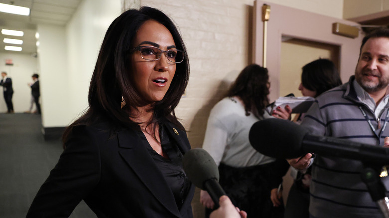 Congresswoman Lauren Boebert addresses the media