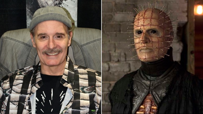 Split image of Paul T. Taylor smiling, and Paul T. Taylor as Pinhead in Hellraiser: Judgement