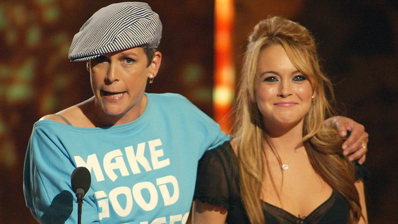 Jamie Lee Curtis speaking with Lindsay Lohan